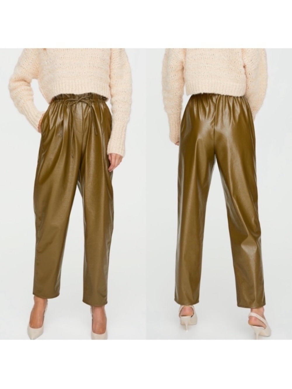 Aritzia Wilfred Jive High Waisted Faux Leather Pants in Avocado Green